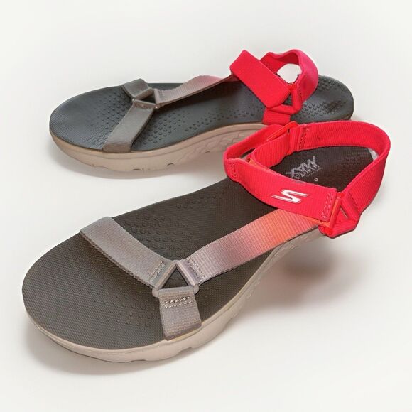 Skechers Goga Max Strappy Sandal Gray Pink Ombré Womens US Size 9 Beach Walking - Picture 1 of 9